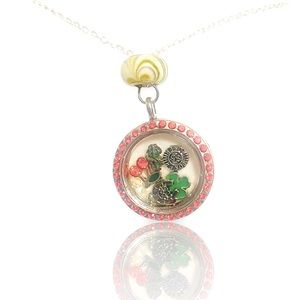 LUCKY CHARM boutique charm circle locket pendant necklace + FREE CHARM EXTRAS!